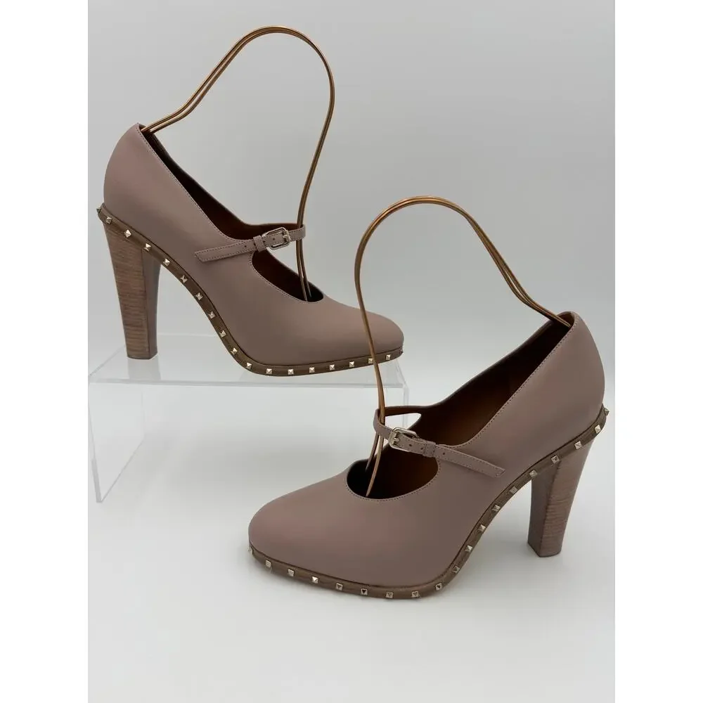 Valentino Soul Lovestud Rockstud Mary Janes Pumps Pink Leather Size 38 / 8